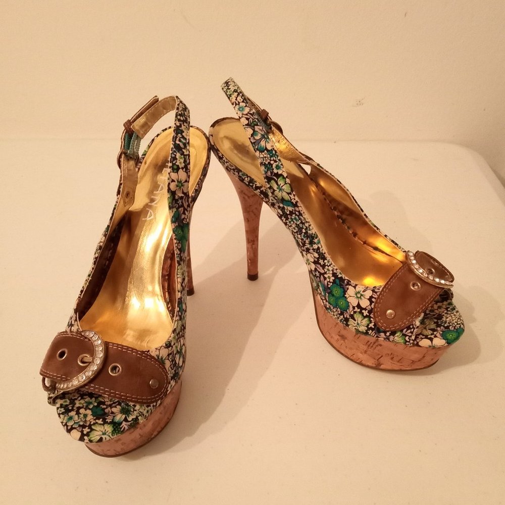 🎀SALE🎀NWOT Rhinestone Cork Platform High Heels Open Toe Buckle Strap Shoes - Picture 6 of 16